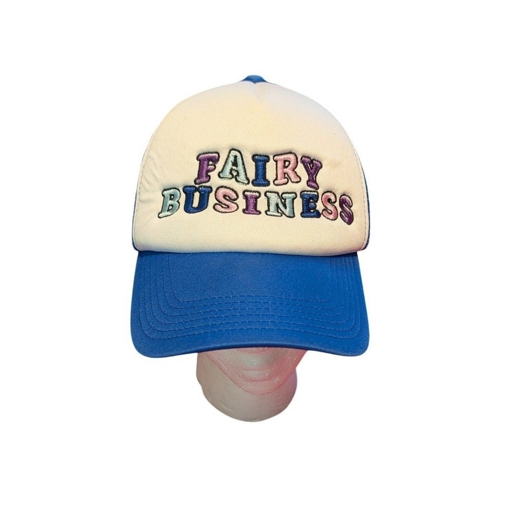 Fairy Business Trucker Hat Blue White Embroidered Snapback Mesh Cap Unisex
